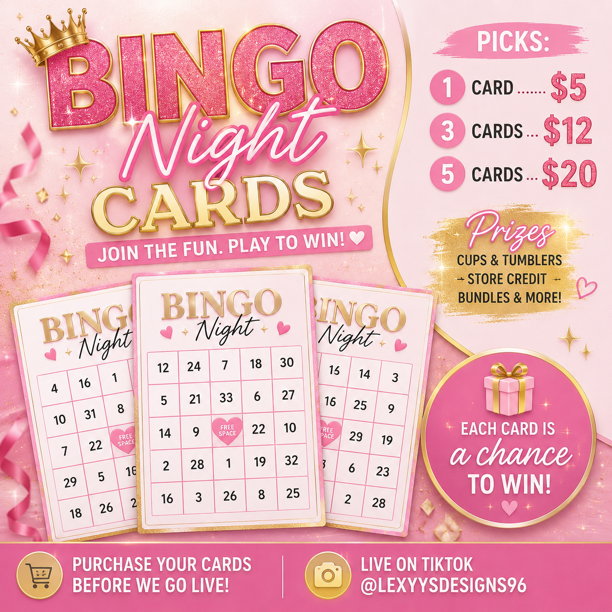 🎉 Bingo Night Card Entry (LIVE Game)