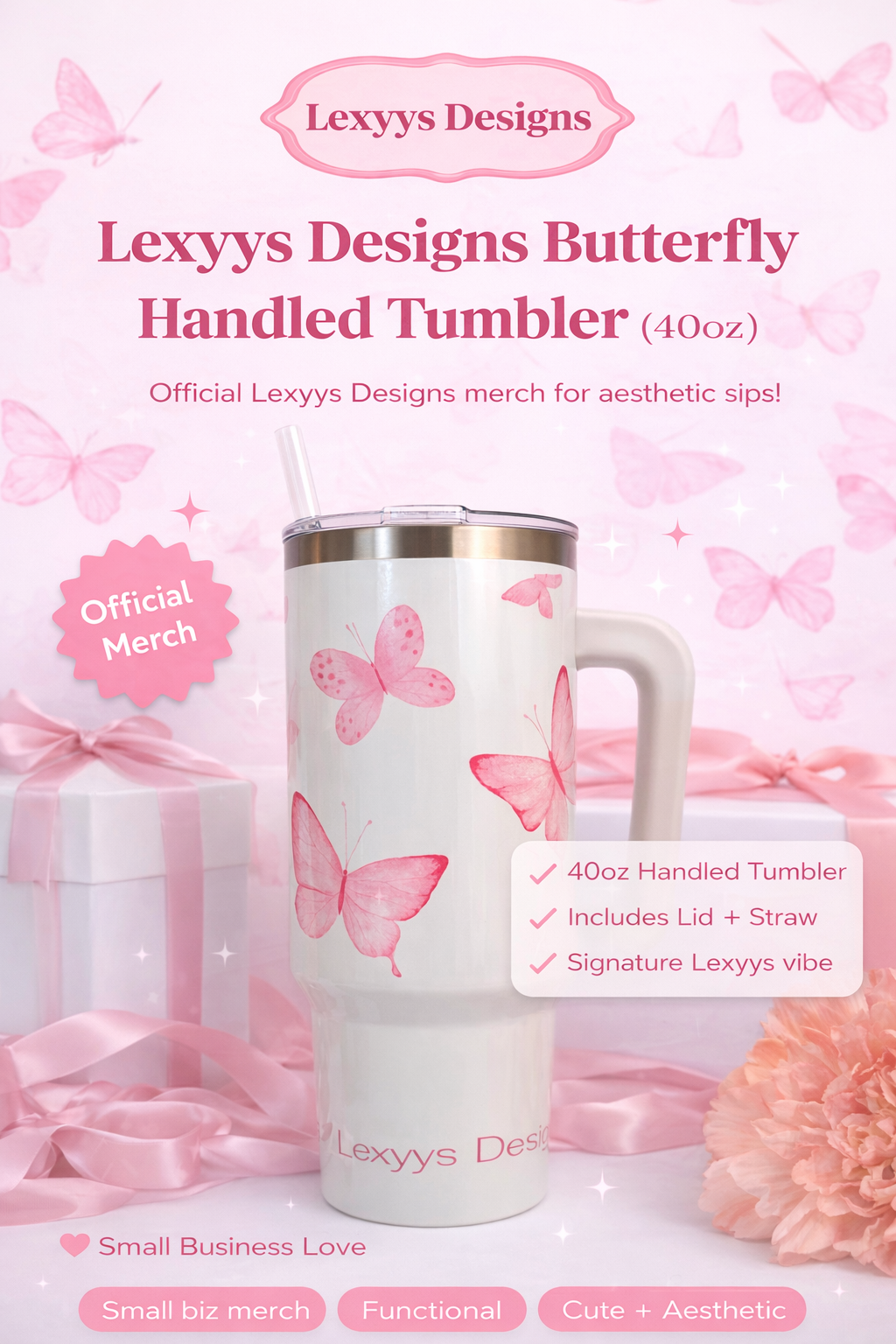 Lexyys Designs Butterfly Handled Tumbler (40oz)