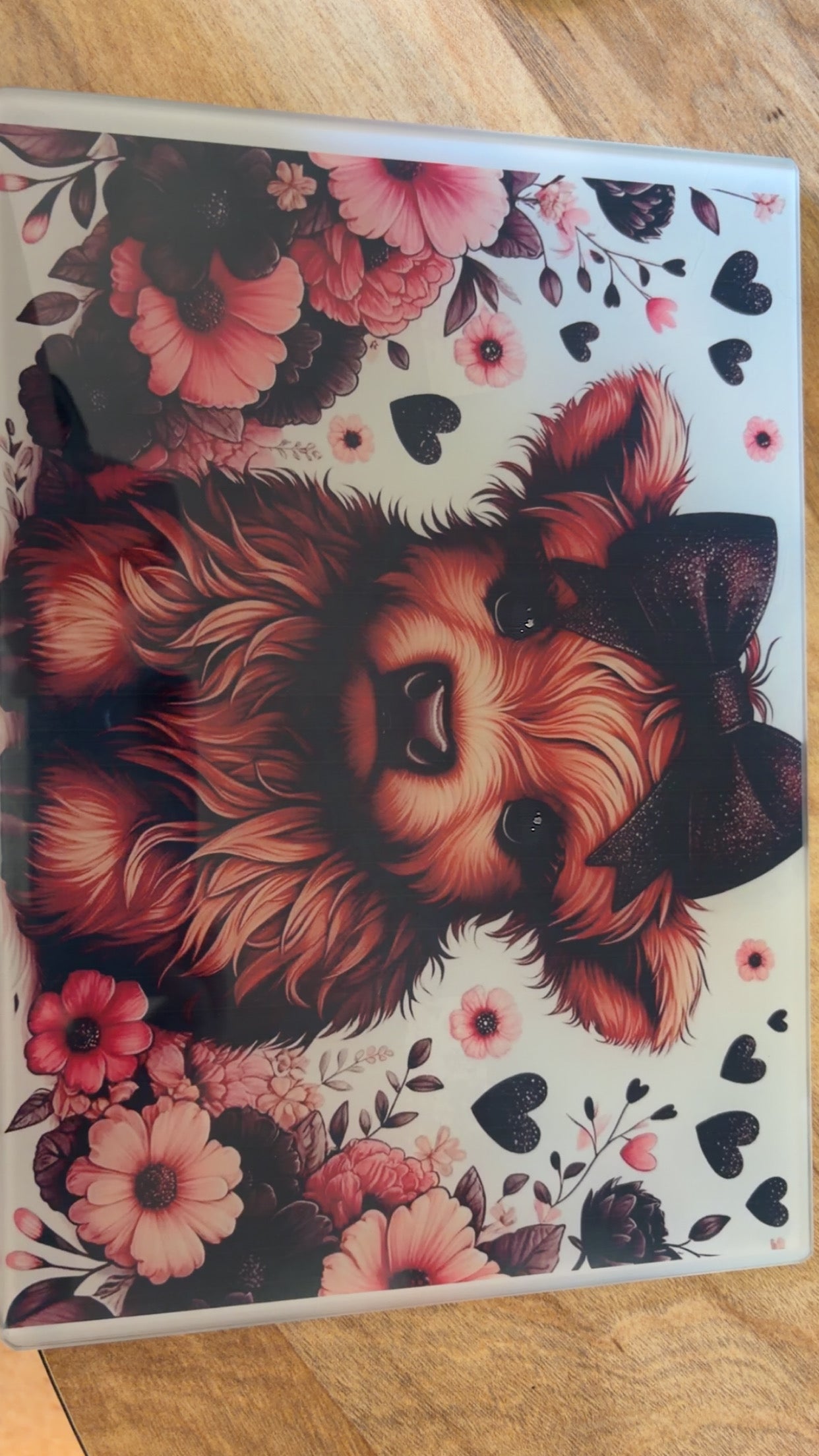 Baby Highland Cow Floral Glass Cutting Board 🐮