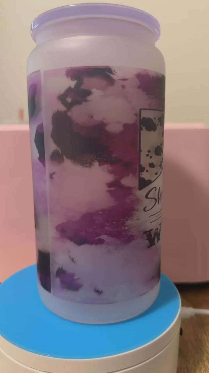 Frosted Glass Can Tumbler – Skull Floral & Western Cow Design